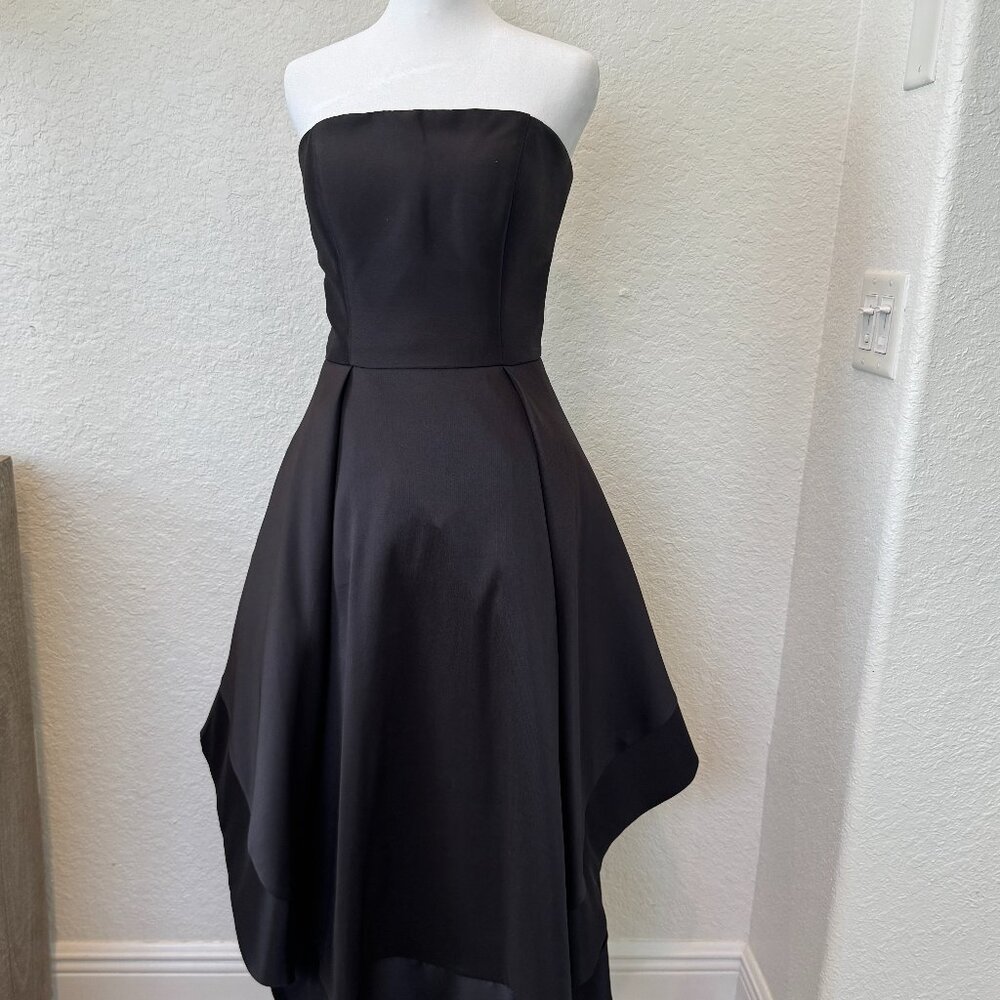 AQUA Bloomingdale Brand Mikado Black Strapless Midi Gown - Size 6